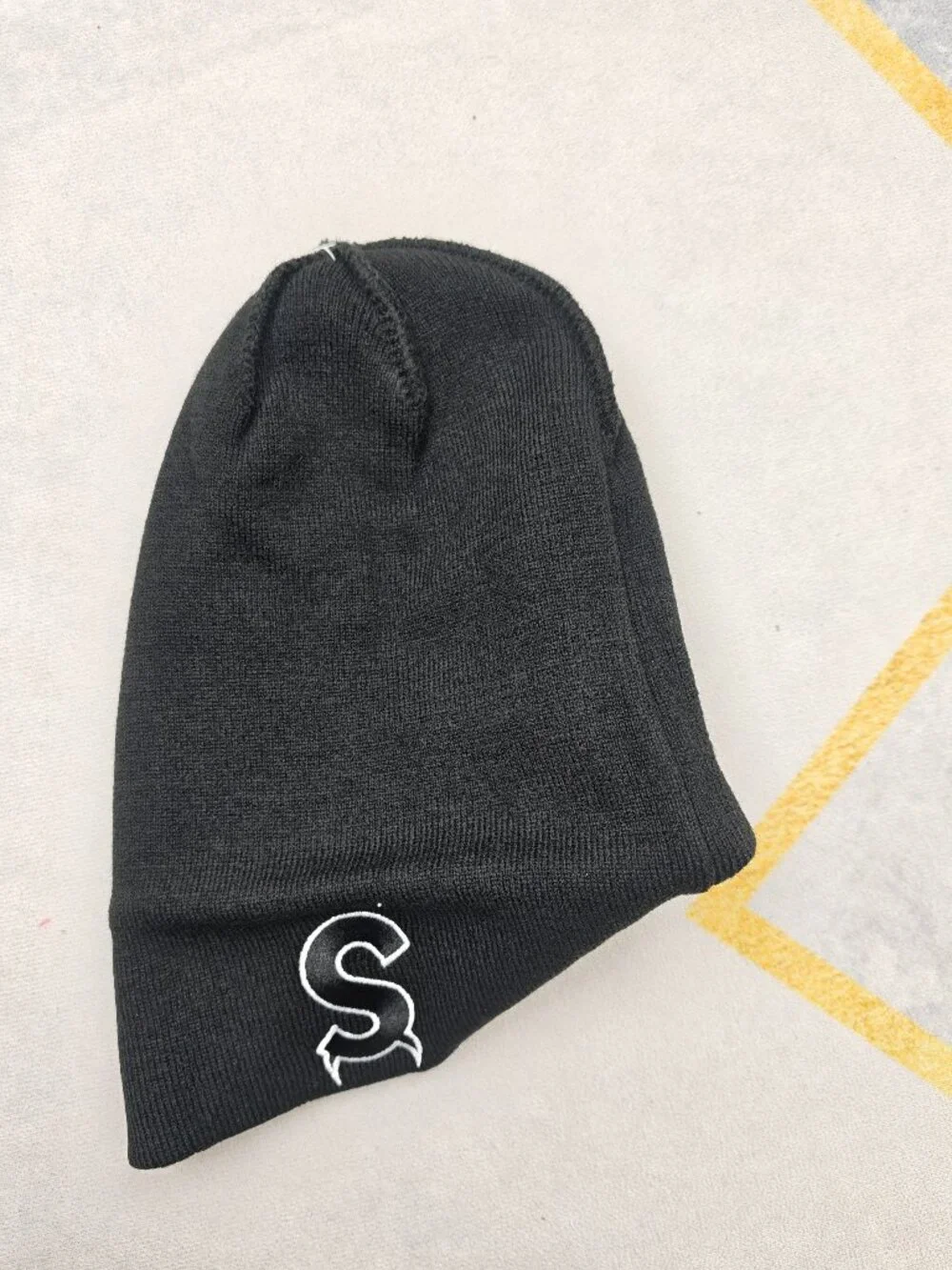 Supreme Black Beanie with White Oversized Logo